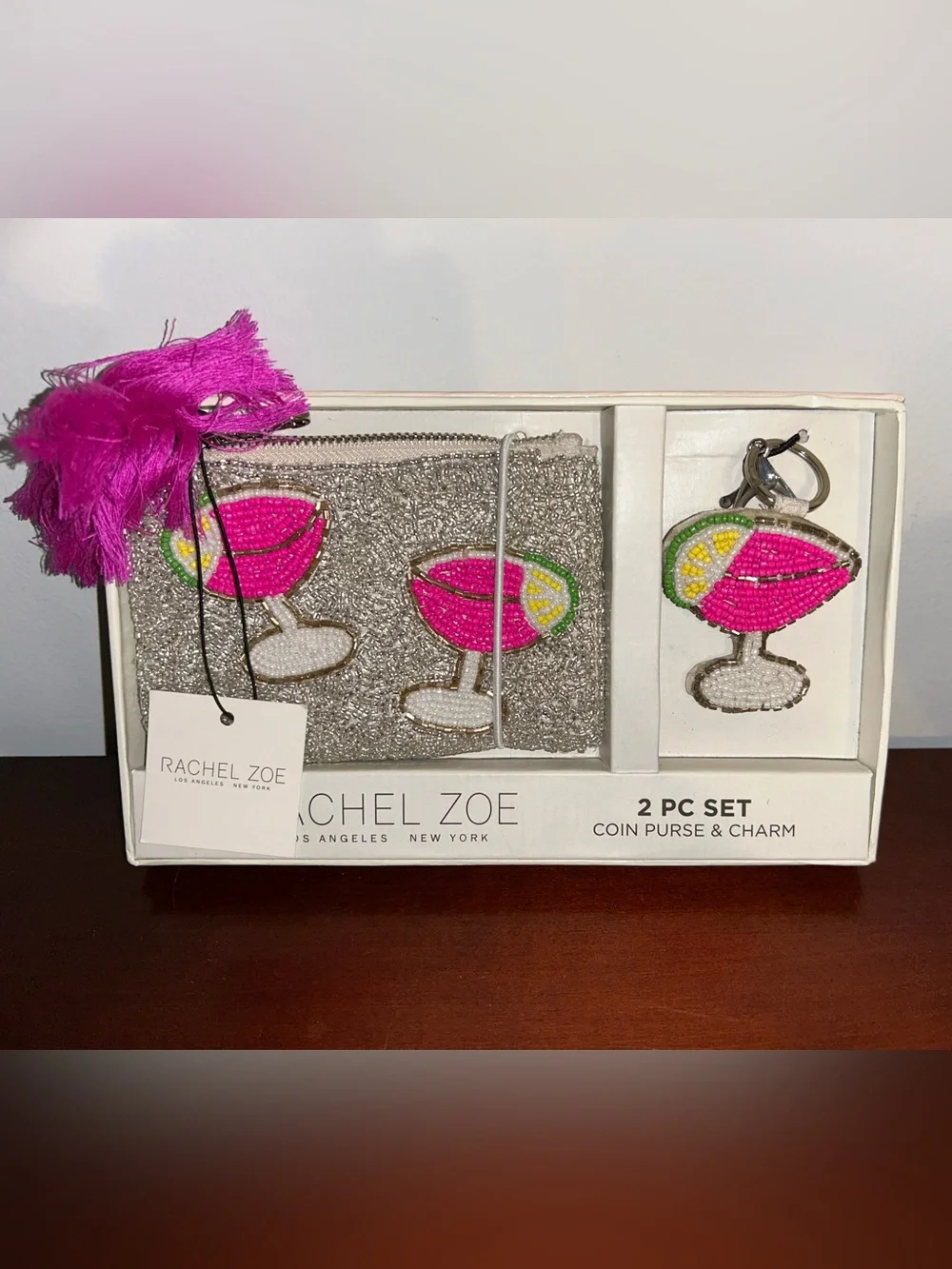 NIB Rachel Zoe Beaded Coin Purse & Charm Sets
